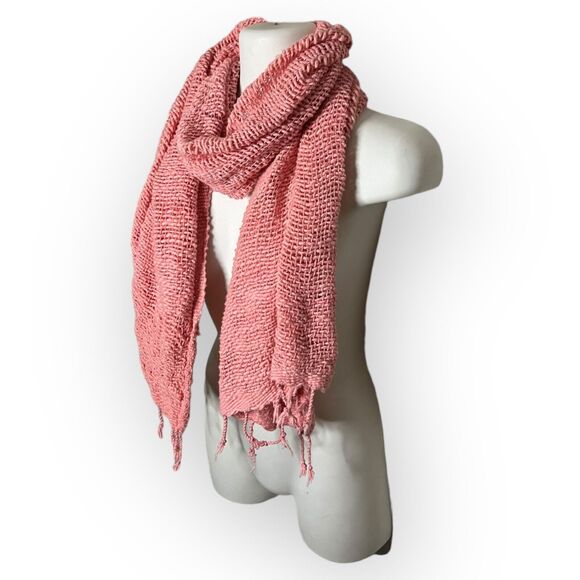 Vance Kitira Women's Woven Pink Cotton Scarf Shawl Wrap With Fringe One Size - Picture 1 of 11